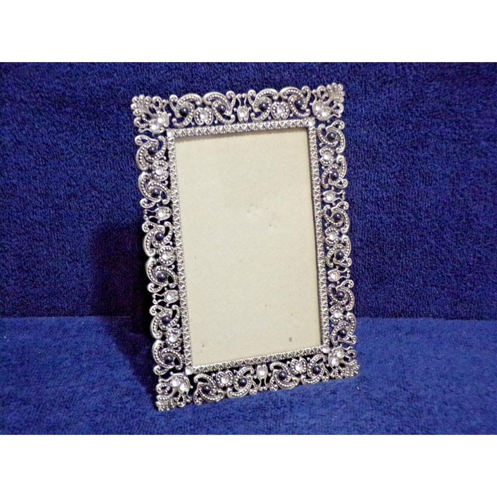 Faux Pearl Gem Embellished Silver Tone Photo Frame 4x6 Picture Fancy